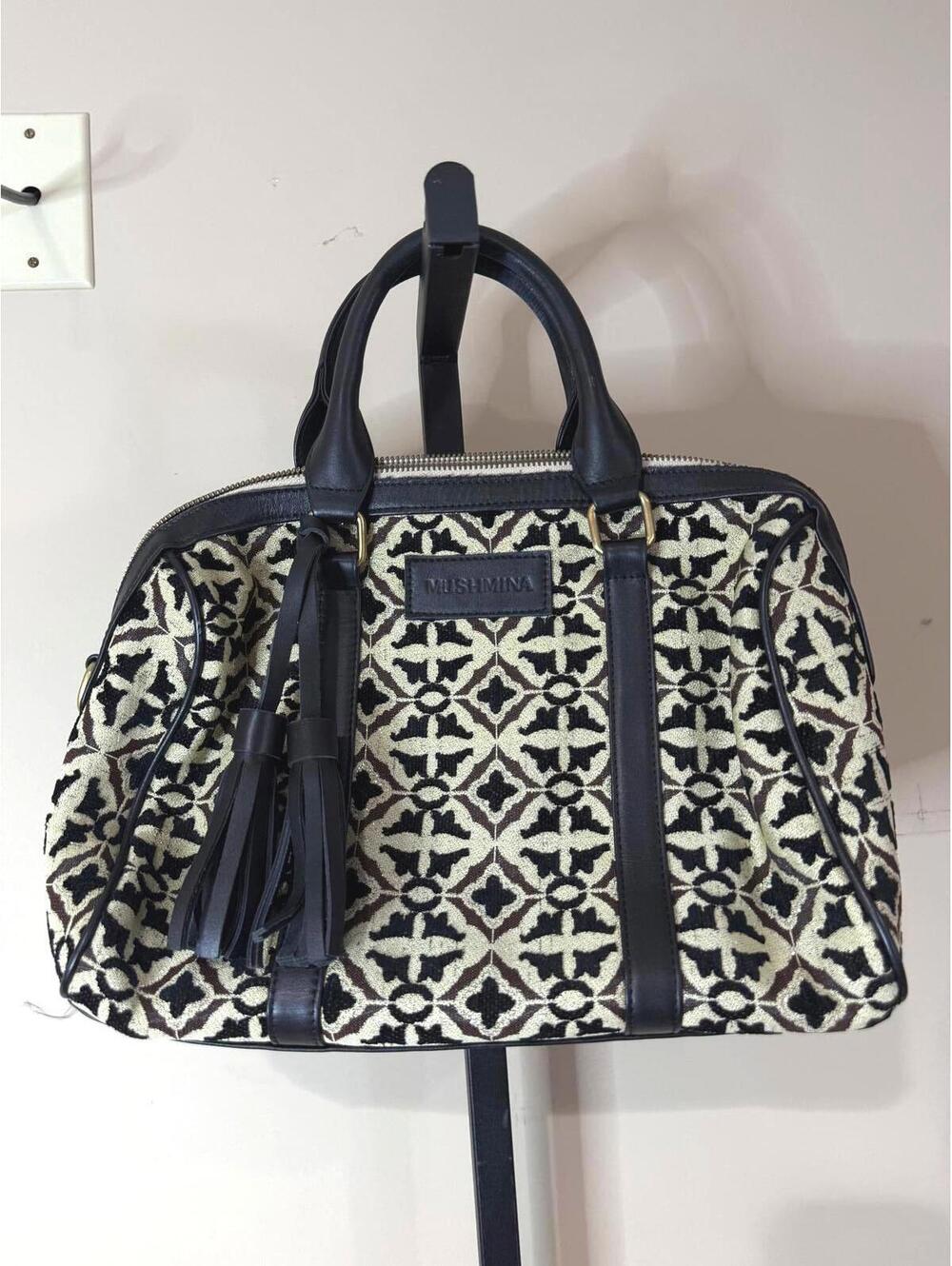 Mushmina Patterned Handbag with Black Leather Accents